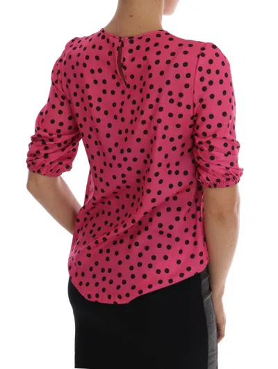 Dolce & Gabbana Pink Polka Dotted Silk Blouse In Pink
