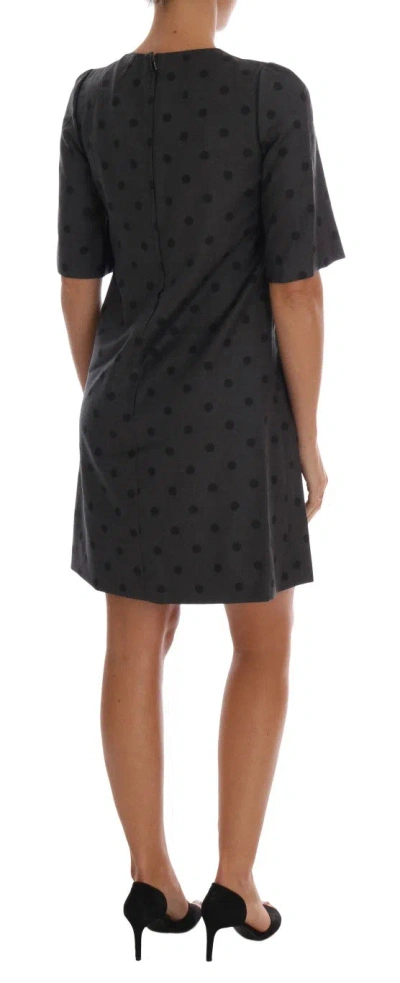Dolce & Gabbana Gray Polka Dotted Sheath Wool Dress In Gray