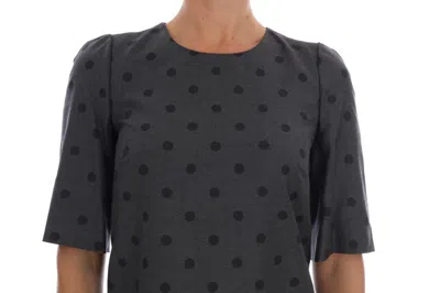 Dolce & Gabbana Gray Polka Dotted Sheath Wool Dress In Gray