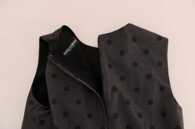 Dolce & Gabbana Gray Polka Dotted Sheath Wool Dress In Gray