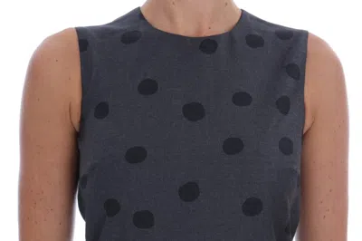 Dolce & Gabbana Gray Polka Dotted Sheath Wool Dress In Gray