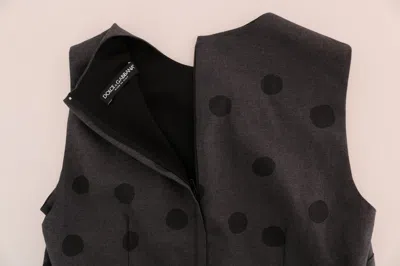Dolce & Gabbana Gray Polka Dotted Sheath Wool Dress In Gray