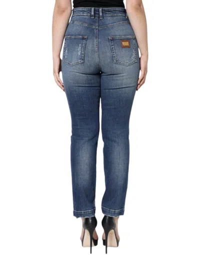 Dolce & Gabbana Dark Blue Cotton Tattered Skinny Denim Jeans In Blue