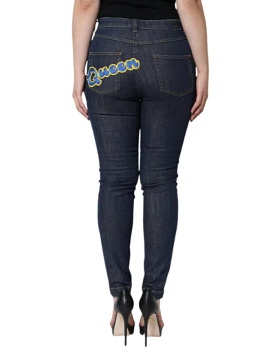 DOLCE & GABBANA DOLCE & GABBANA DARK BLUE QUEEN COTTON SKINNY DENIM WOMEN'S JEANS 