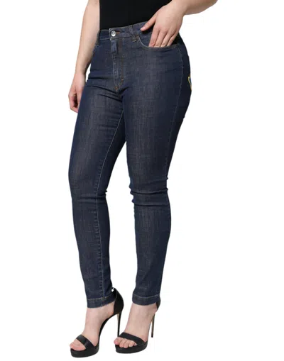 DOLCE & GABBANA DOLCE & GABBANA DARK BLUE QUEEN COTTON SKINNY DENIM WOMEN'S JEANS 