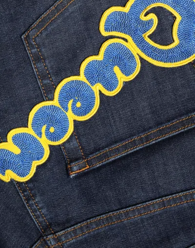 Dolce & Gabbana Blue Queen Patch Audrey Mid Waist Denim Jeans In Blue