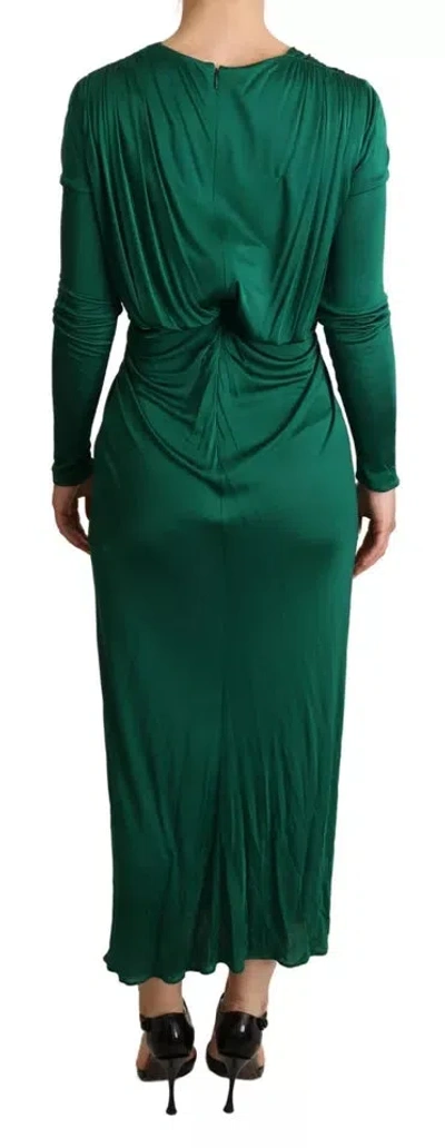 Pre-owned Dolce & Gabbana Dark Green Viscose Long Sleeve Midi Women's Dress ()