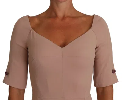 Pre-owned Dolce & Gabbana Dusty Pink Midi Sheath Crystal Buttons Women's Dress ()