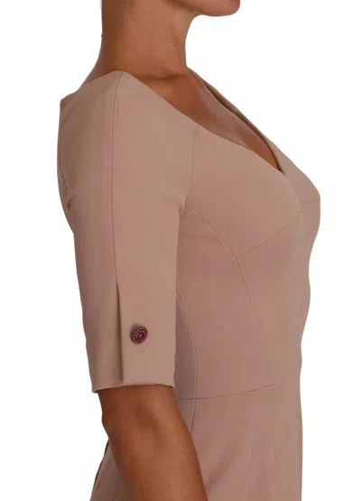 Pre-owned Dolce & Gabbana Dusty Pink Midi Sheath Crystal Buttons Women's Dress ()