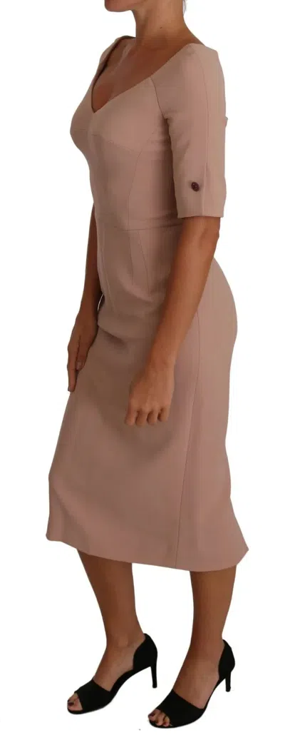 Pre-owned Dolce & Gabbana Dusty Pink Midi Sheath Crystal Buttons Women's Dress ()