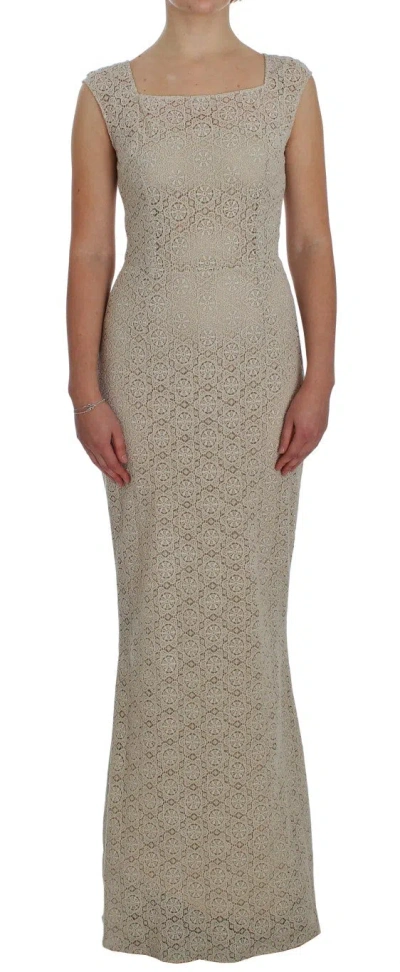 Dolce & Gabbana Beige Ricamo Cutout Cotton Sheath Dress In Beige