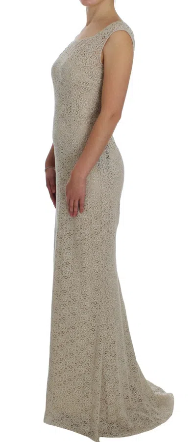 Dolce & Gabbana Beige Ricamo Cutout Cotton Sheath Dress In Beige