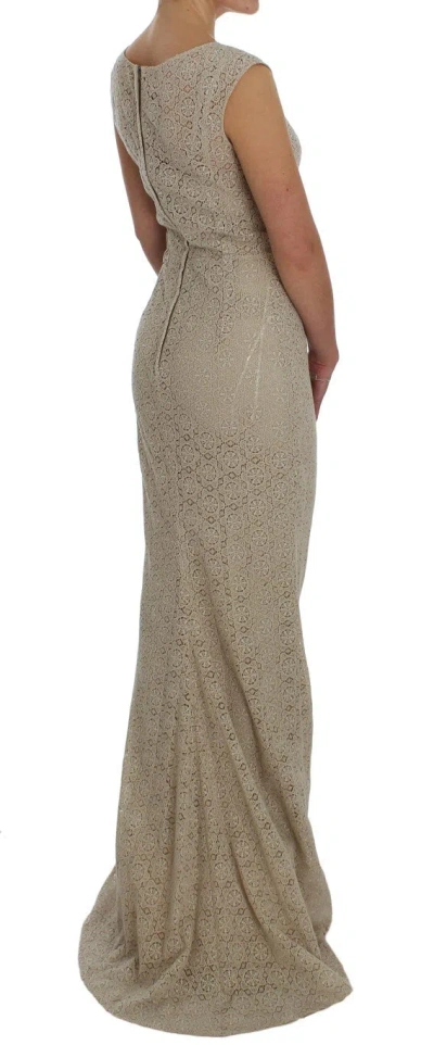 Dolce & Gabbana Beige Ricamo Cutout Cotton Sheath Dress In Beige
