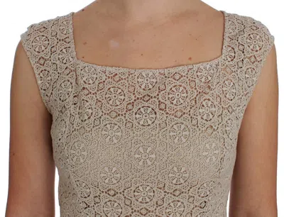 Dolce & Gabbana Beige Ricamo Cutout Cotton Sheath Dress In Beige