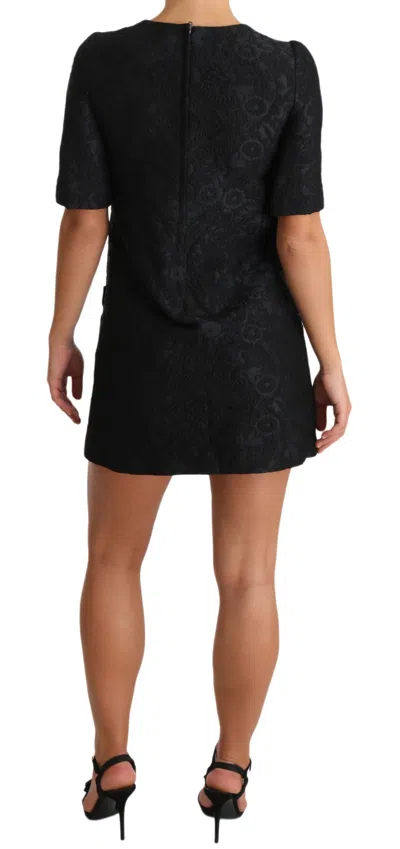 Dolce & Gabbana Black Button Embellished Jacquard Mini Dress In Black
