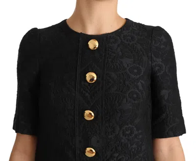 Dolce & Gabbana Black Button Embellished Jacquard Mini Dress In Black