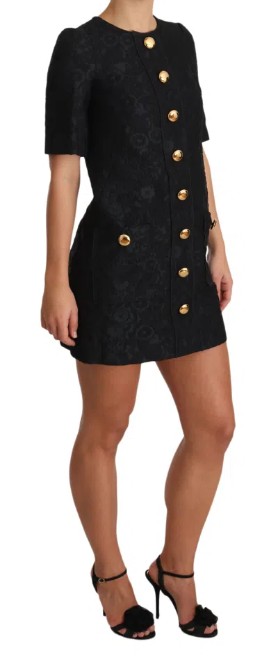 Dolce & Gabbana Black Button Embellished Jacquard Mini Dress In Black