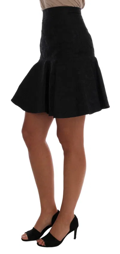 Dolce & Gabbana Black Floral Jacquard Silk A-line Skirt In Black