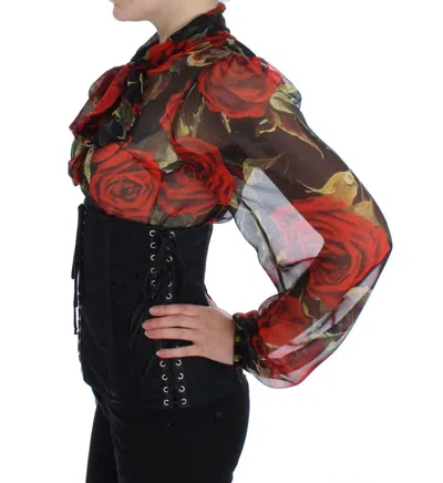 DOLCE & GABBANA DOLCE & GABBANA ELEGANT BLACK FLORAL BROCADE CORSET WOMEN'S BELT 