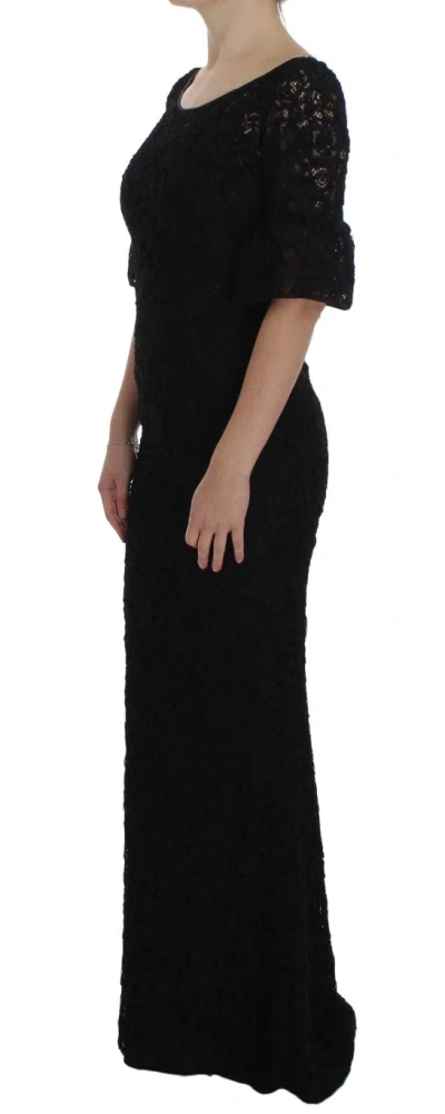 Dolce & Gabbana Black Floral Lace Long Bodycon Maxi Dress In Black