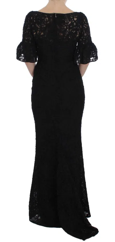 Dolce & Gabbana Black Floral Lace Long Bodycon Maxi Dress In Black