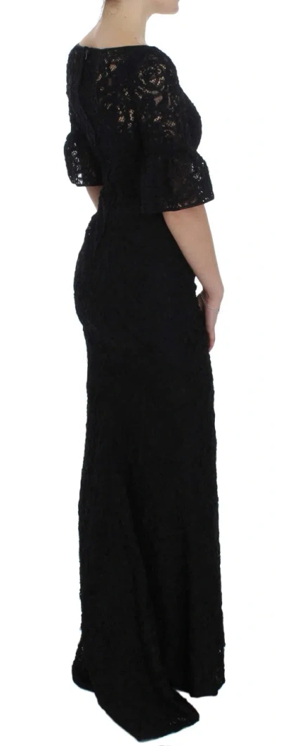 Dolce & Gabbana Black Floral Lace Long Bodycon Maxi Dress In Black