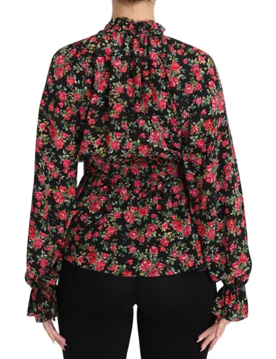 Dolce & Gabbana Black Rose Print Floral Shirt Top Blouse In Black