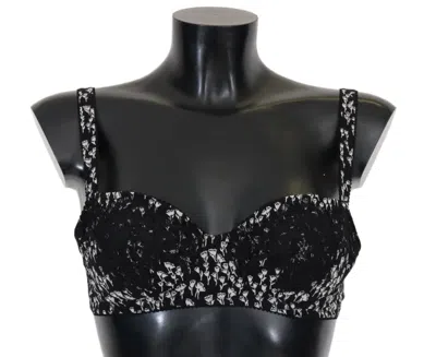 Dolce & Gabbana Black Silk White Lace Stretch Underwear Bra In Black