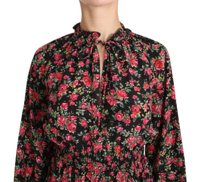 Dolce & Gabbana Black Rose Print Floral Shirt Top Blouse In Black