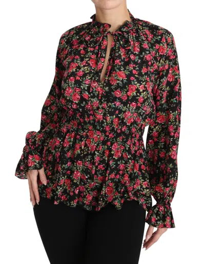 Dolce & Gabbana Black Rose Print Floral Shirt Top Blouse In Black