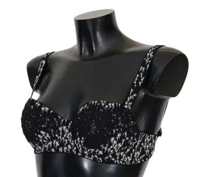 Dolce & Gabbana Black Silk White Lace Stretch Underwear Bra In Black