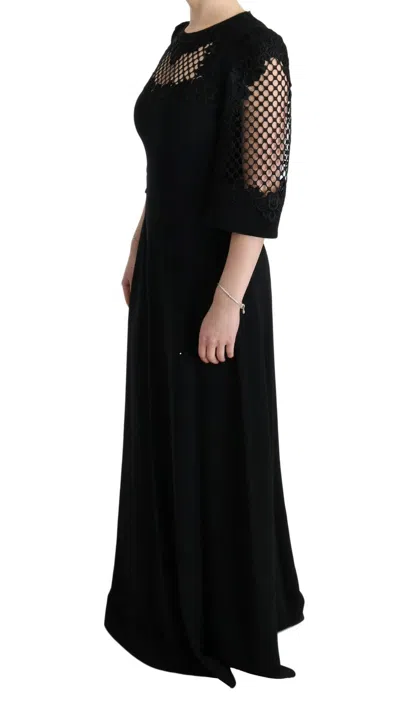 Dolce & Gabbana Black Ricamo Wool Stretch Maxi Dress In Black
