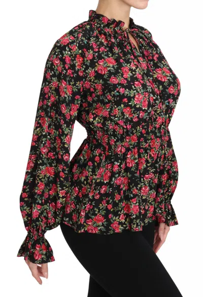 Dolce & Gabbana Black Rose Print Floral Shirt Top Blouse In Black