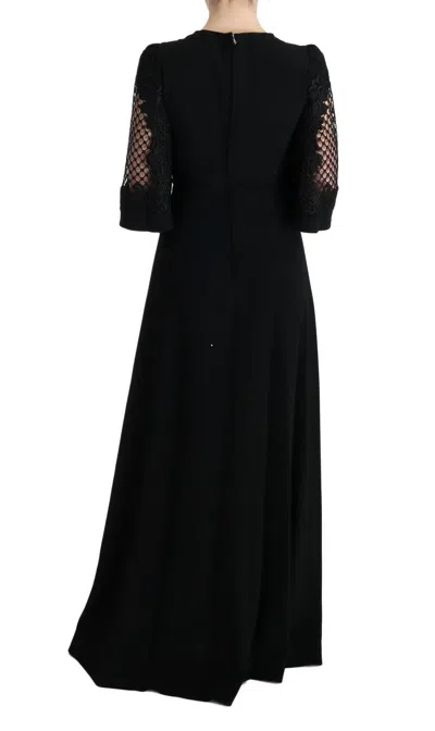 Dolce & Gabbana Black Ricamo Wool Stretch Maxi Dress In Black