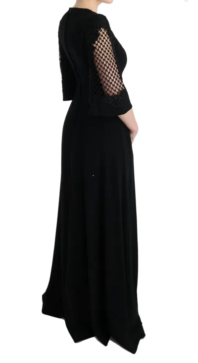 Dolce & Gabbana Black Ricamo Wool Stretch Maxi Dress In Black
