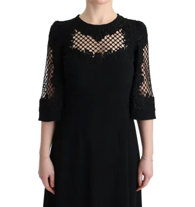 Dolce & Gabbana Black Ricamo Wool Stretch Maxi Dress In Black