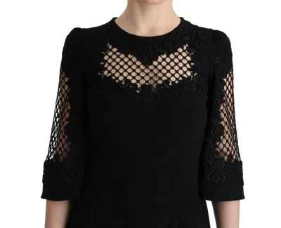 Dolce & Gabbana Black Ricamo Wool Stretch Maxi Dress In Black