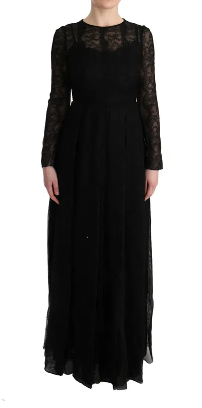 Dolce & Gabbana Black Floral Lace Sheath Silk Dress In Black