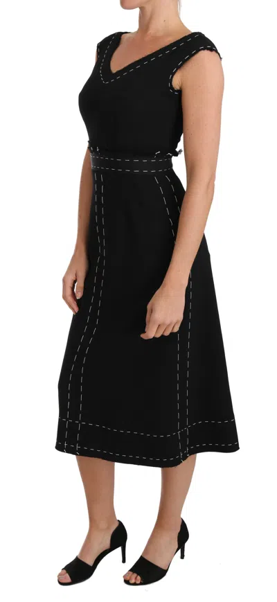 Dolce & Gabbana Black Wool Stretch A-line Sheath Dress In Black