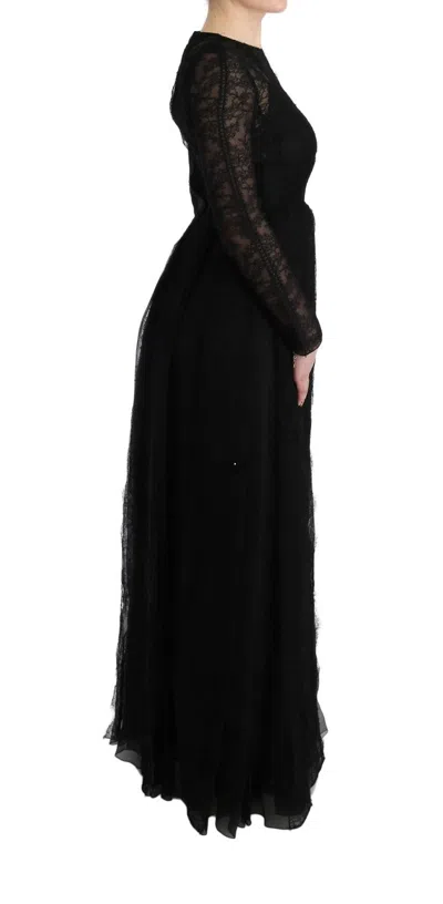Dolce & Gabbana Black Floral Lace Sheath Silk Dress In Black