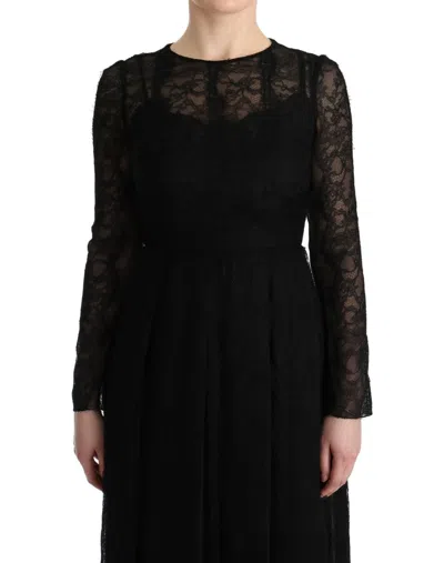 Dolce & Gabbana Black Floral Lace Sheath Silk Dress In Black