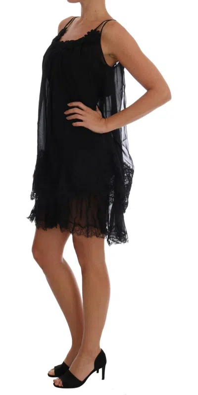 Dolce & Gabbana Black Silk Lace Chemise Dress In Black