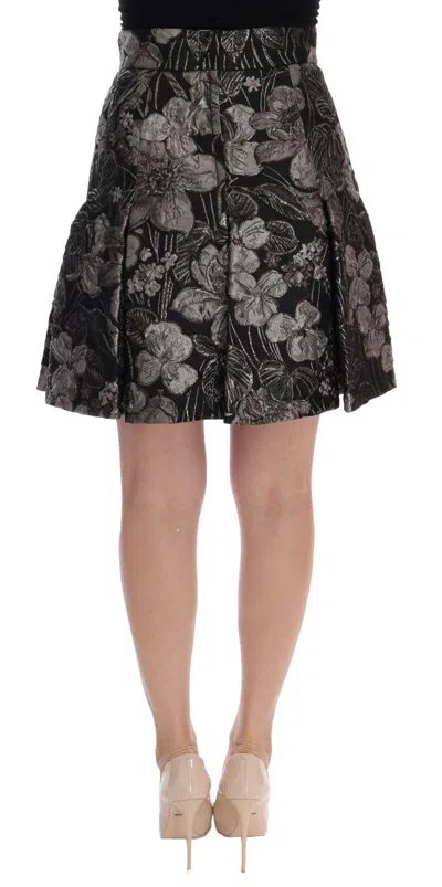 Dolce & Gabbana Black Silver Brocade Floral Skirt In Black