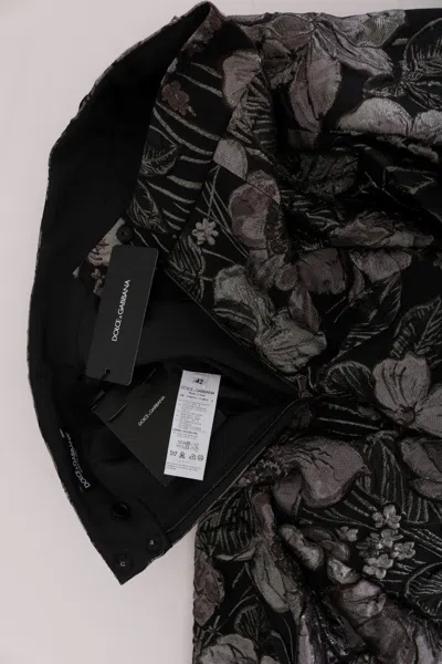 Dolce & Gabbana Black Silver Brocade Floral Skirt In Black