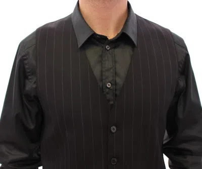 Dolce & Gabbana Elegant Gray Striped Wool Dress Men's Vest In Black