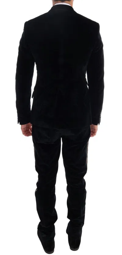 Dolce & Gabbana Blue Velvet Two Button Slim 3 Piece Suit In Blue