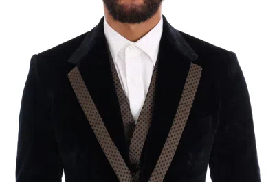 Dolce & Gabbana Blue Velvet Two Button Slim 3 Piece Suit In Blue