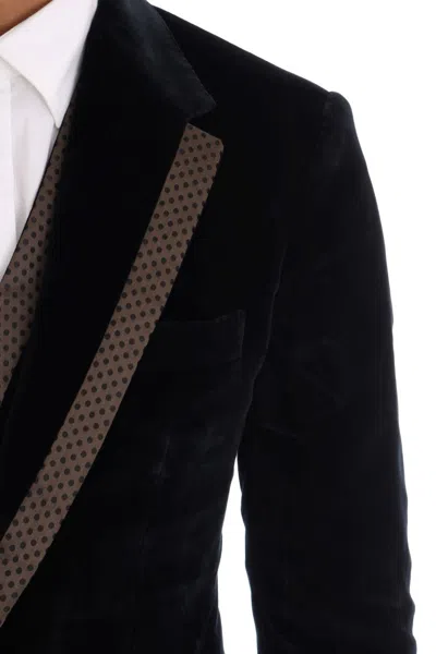 Dolce & Gabbana Blue Velvet Two Button Slim 3 Piece Suit In Blue