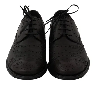 Dolce & Gabbana Black Leather Wingtip Oxford Dress  Shoes In Bordeaux