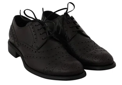 Dolce & Gabbana Black Leather Wingtip Oxford Dress  Shoes In Bordeaux